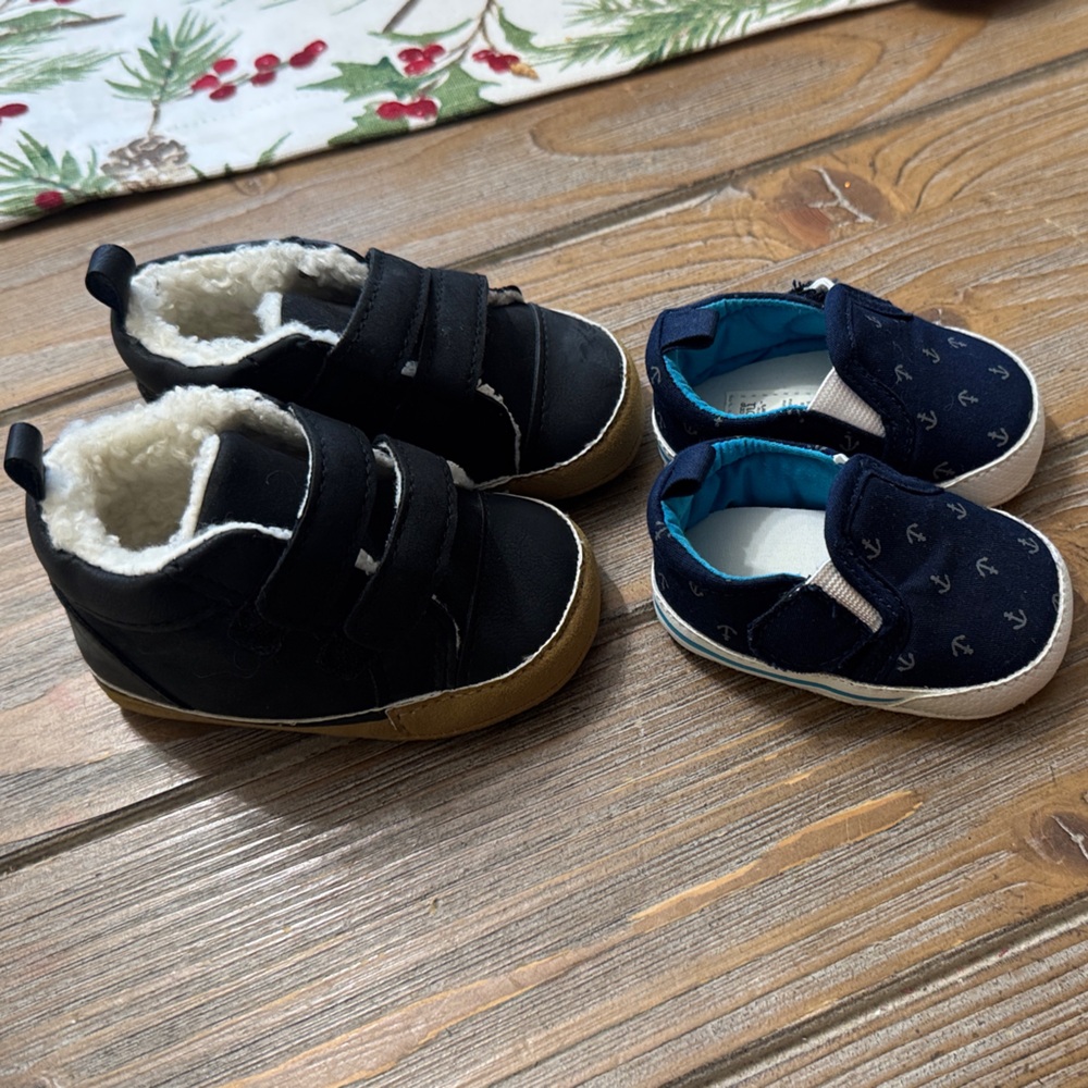 Stylish Black and Navy Baby Shoes Sizes NB and 0-3 Months